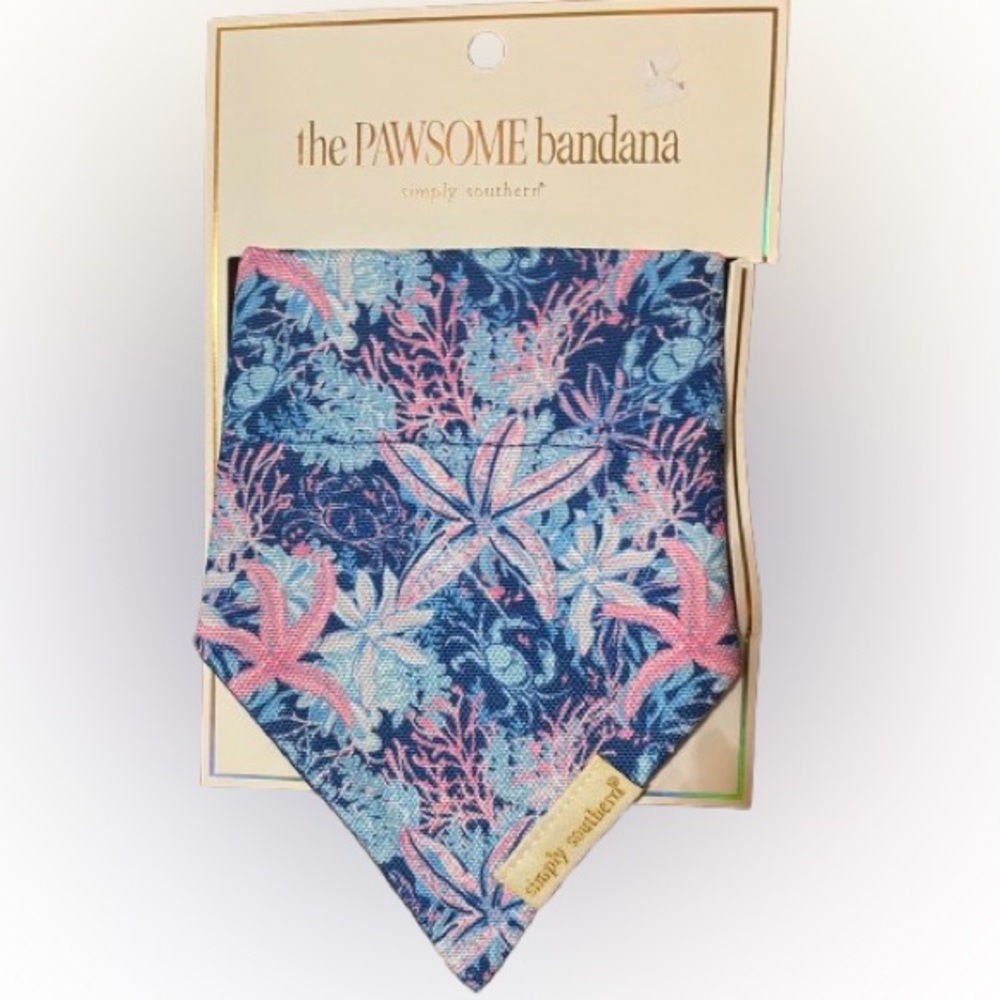 NWT Simply Southern The Pawsome Blue & Pink Starfish Coastal Pet Bandana